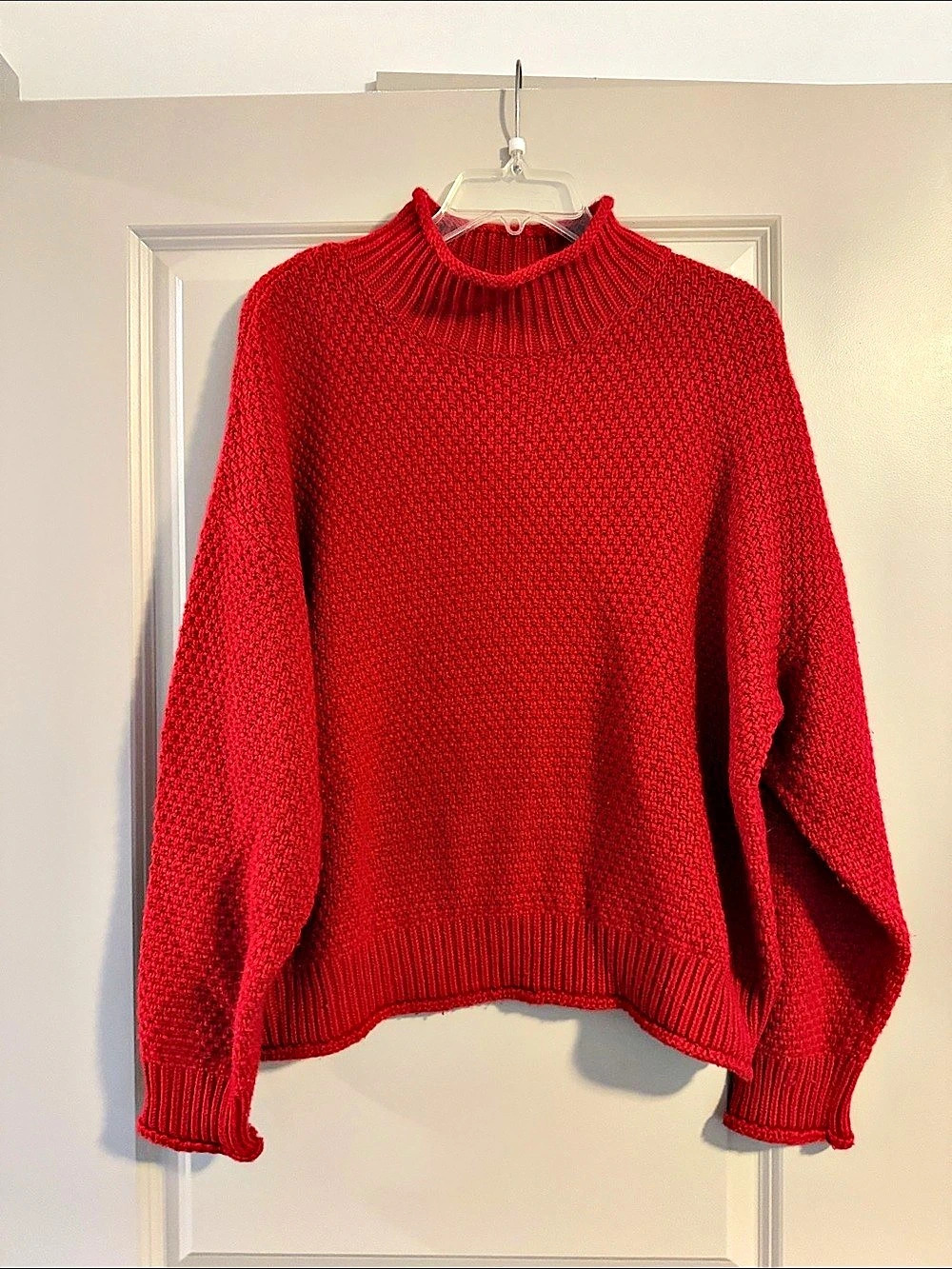 Red Knit Mock Neck Sweater